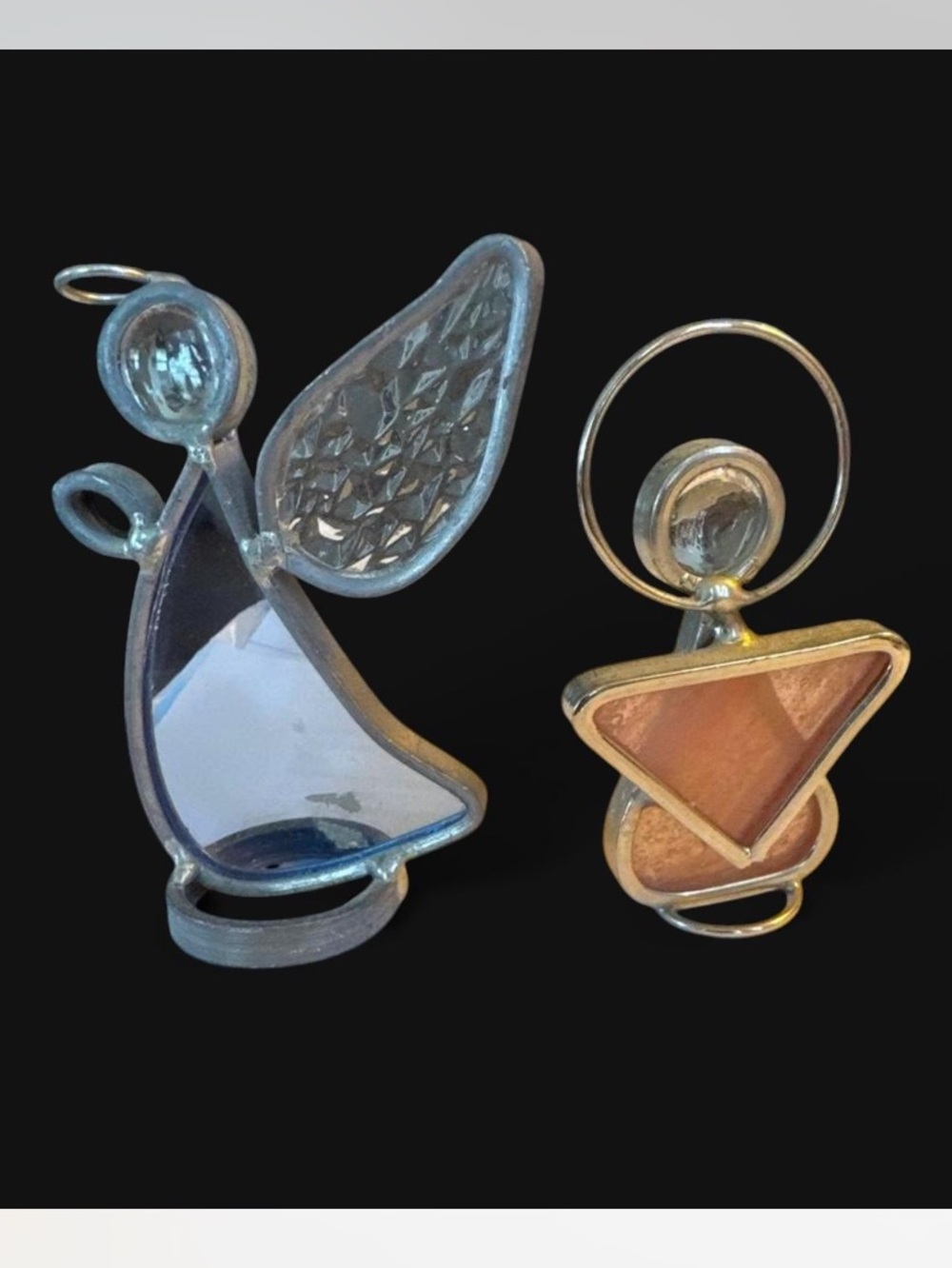 Vintage Blue & Pink Stained Glass Angel Figurines